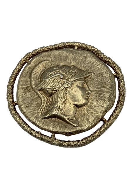 VTG ANCIENT GREEK STYLE GOLD STATER COIN BROOCH 2" (1 of 4)