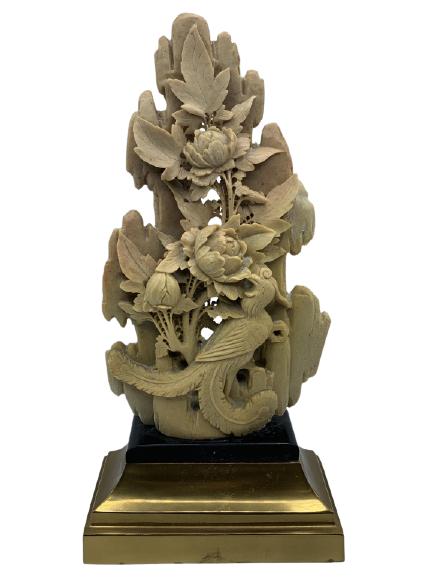 CARVED SOAPSTONE LOTUS FLOWER PHOENIX STATUE 15" (1 of 10)