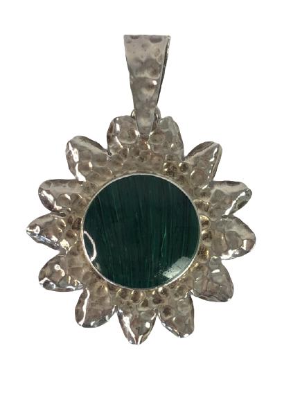 VTG STERLING/MOSS AGATE SUNBURST PENDANT 2.75" (1 of 4)