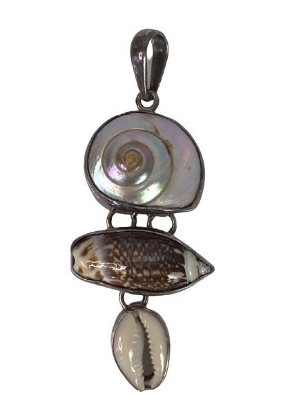 VTG CHARLES ALBERT STERLING & SHELL PENDANT 3.75" (1 of 4)