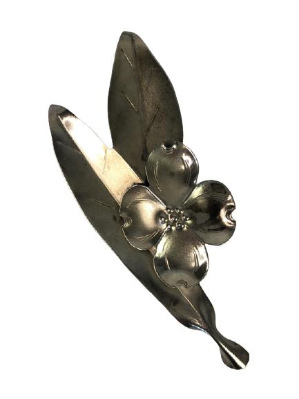 VTG STERLING FOUR-LEAF CLOVER & LEAF BROOCH 3.5" (1 of 4)