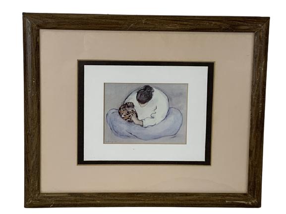 VTG RC GORMAN WOMAN WITH POTTERY FRAMED PRINT 13" (1 of 6)