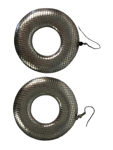 VTG STERLING FLAT QUILT DROP HOOP EARRINGS 2" (1 of 3)