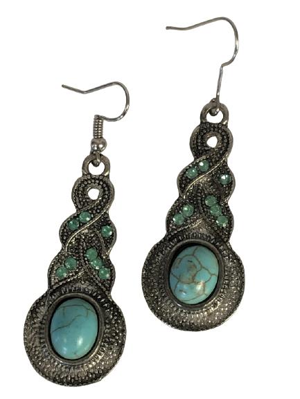 VTG SILVER AND TURQUOISE DROP EARRINGS 2" (1 of 4)
