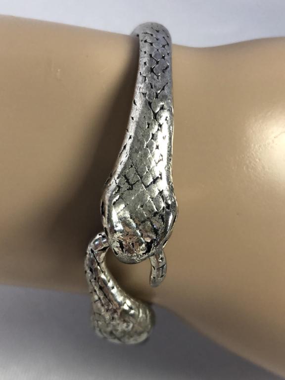 VTG LEATHER & SILVER SNAKE BRACELET 2.75" WIDE (1 of 3)