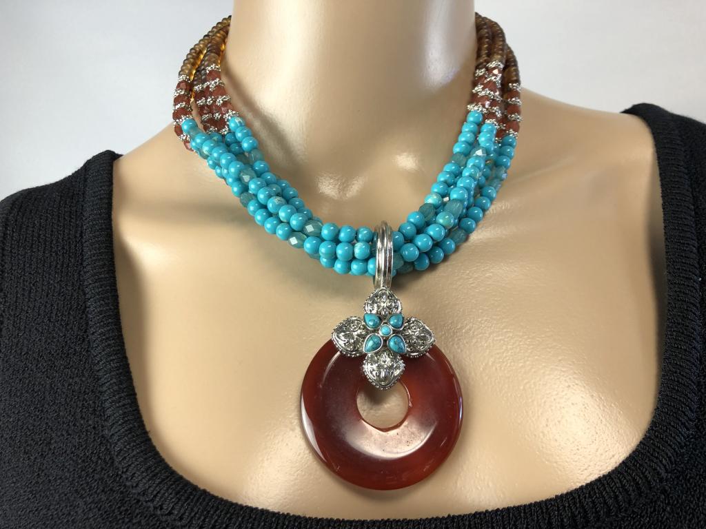 VTG NAVAJO INSPIRED BEADED CHOKER W/PENDANT 10" (1 of 4)