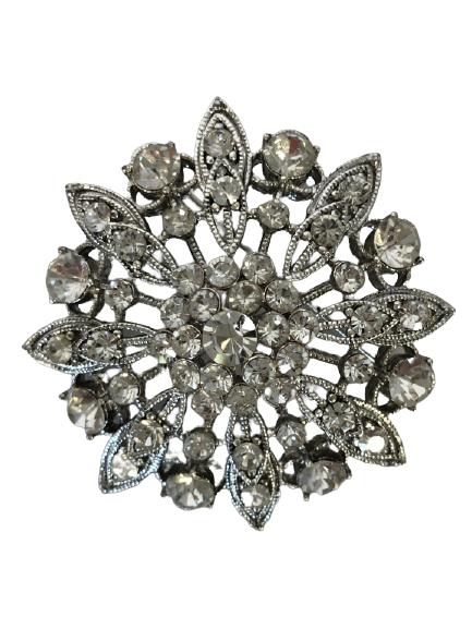VINTAGE SILVER & CLEAR STONE BROOCH 2.5" (1 of 3)