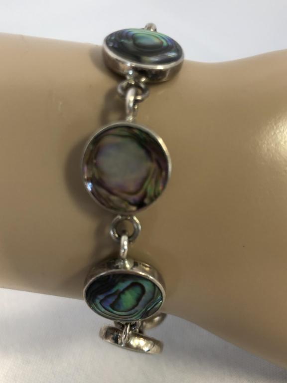 VTG STERLING  BRACELET W/MOTHER OF PEARL 6.5" (1 of 4)