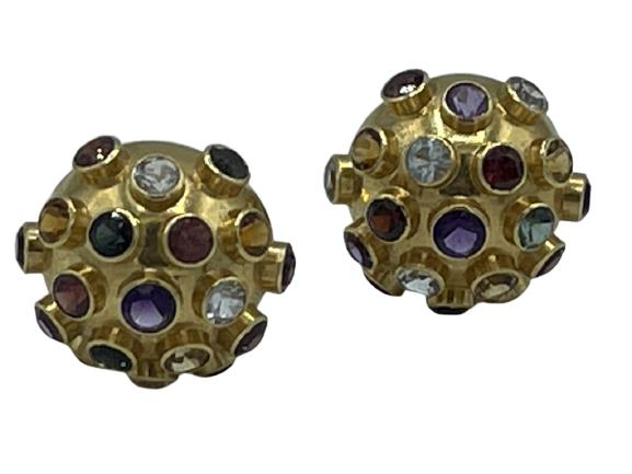 18K YELLOW GOLD  MULTI-COLOR GEM STONE EARRINGS (1 of 4)