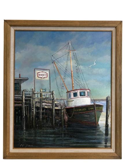 G.E. SCHUR " TEXACO TUGBOAT" OIL PAINTING 28" (1 of 10)