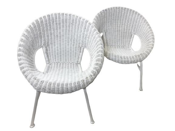 PAIR MID CENTURY MODERN HOOP WICKER LOUNGE CHAIRS (1 of 11)
