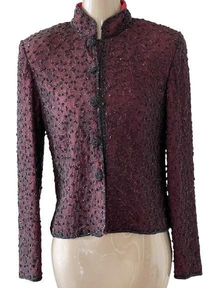 CASANDRA  STONE BEADED  SILK EVENING JACKET SZ M (1 of 3)
