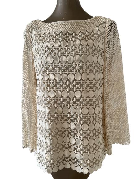 TORY BURCH BEIGE LACE FRONT SWEATER SZ 10: TORY BURCH BEIGE LACE FRONT SWEATER SZ 10