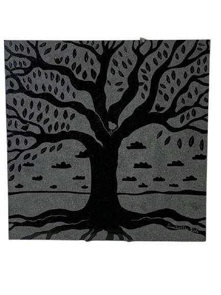 A. MILLER GRANITE SLATE TILE CARVED WALL ART 12": AMY MILLER GRANITE SLATE TILE CARVED WALL ART MODERN ART MINIMALIST FEMININE FORMS MARBLE AND GRANITE SCULPTOR ARTIST TRIVET DECORATIVE HOME OFFICE DECOR COLLECTIBLE -12" X 12" APPROX-SIGNED BOTTOM RI