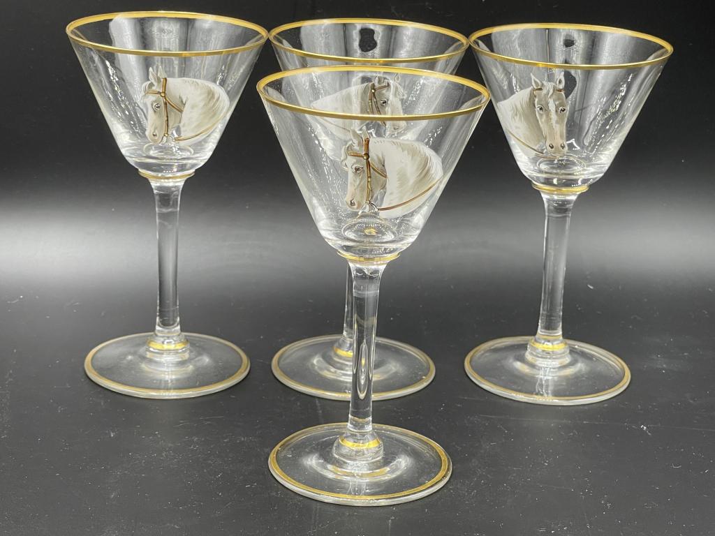 SET OF 5 VINTAGE ARABIAN HORSE GLASES W/ GOLD TRIM: SET OF 5 VINTAGE ARABIAN HORSE GLASES W/ GOLD TRIM