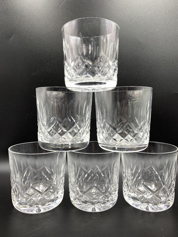 6 WATERFORD MARQUIS OLD FASHIONED ROCKS GLASSES: SET OF 6 VTG CRYSTAL WATERFORD MARQUIS DOUBLE OLD FASHIONED ROCKS GLASSES BARWARE SCOTCH WHISKEY WHISKY BAR KITCHEN DINING ROOM OFFICE DECOR COLLECTIBLE GLASS ( 1 OF 2)-3.5" X 3"-APPROX 10 - 12 OZ.-VE