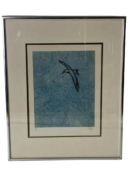 ANDRE MAITRE SOARING BIRD FRAMED PRINT 20": ANDRE MAITRE SOARING BIRD FRAMED PRINT-20" X 16" APPROX TO FRAME-VERY GOOD CONDITION, MARKS TO FRAME-DP21521
