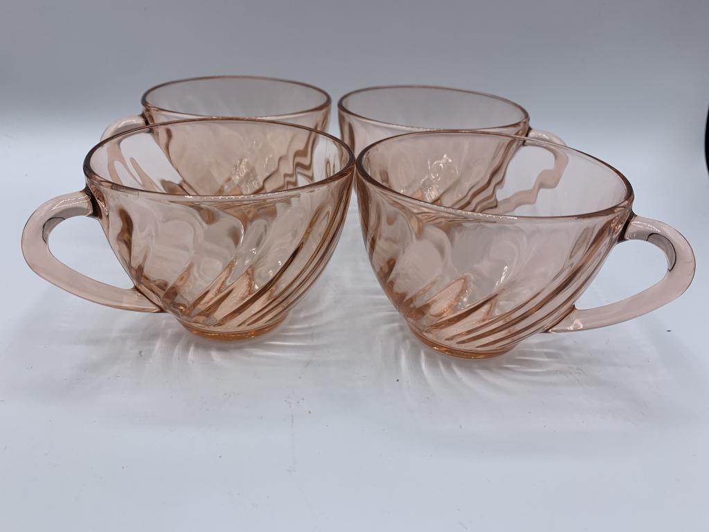 4 ARCOROC PINK DEPRESSION GLASS TEA CUPS 4": 4 PINK DEPRESSION GLASS TEA CUPS COLLECTIBLE COLLECTOR SHOWCASE PIECES KITCHEN DINING ROOM TABLE DECOR DEPRESSION ERA CHERRY BLOSSOM CABBAGE ROSE CARNIVAL MID CENTURY GLASS STYLE 1 OF 2-2.5" X 4" APPR