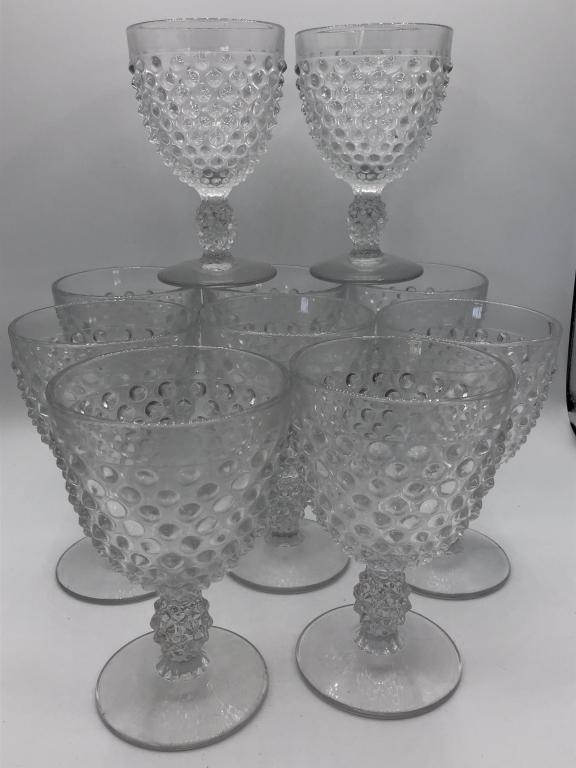 10 VINTAGE HOBNAIL GLASS DRINKING GOBLETS: 10 VINTAGE HOBNAIL GLASS DRINKING GOBLETS-6" X 3.5"-VERY GOOD CONDITION, NO CHIPS