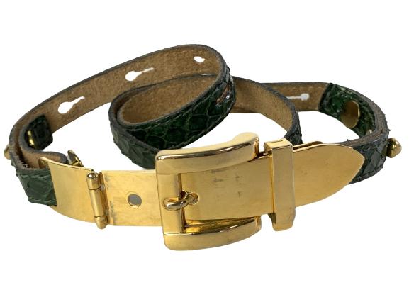 GREEN LEATHER AND METAL WOMEN BELT: GREEN LEATHER AND METAL WOMEN BELT -30" INCHES LONG-1/2" INCH WIDE-NC11042020