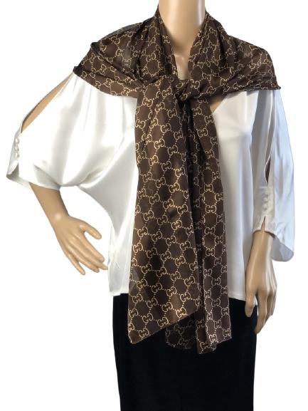 VINTAGE GUCCI LOGO BROWN SILK SCARF 68" (1 of 5)