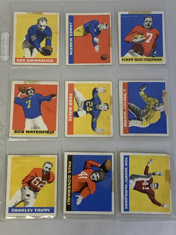 SET OF 9 1948 LEAF GUM ALL STAR FOOTBALL CARDS: SET OF 9 1948 LEAF GUM ALL STAR FOOTBALL CARDS KEN KAVANAUGH JAMES MARTIN ELMER BUD ANGSMAN BOB WATERFIELD FRED DAVIS AL WHITEY WISTERT PAUL GOVERNALI CHARLEY TRIPPI TOM SHORTY MC WILLIAMS COLLECTIBLE