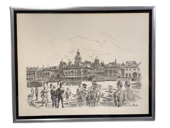 VINTAGE "HOUSE OF GUARDS" PENCIL DRAWING PRINT 16" (1 of 6)