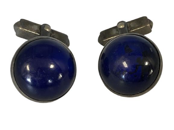 VINTAGE SWANK STERLING & BLUE STONE CUFFLINKS .5" (1 of 2)