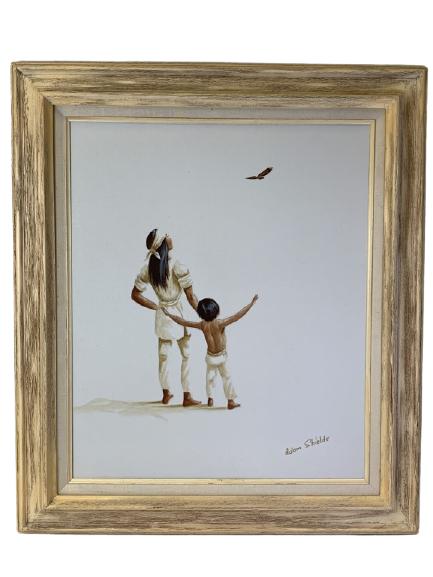 ADAM SHIELDS NATIVE AMERICAN OIL PAINTING 31" (1 of 7)