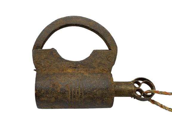 RARE ANTIQUE INDIAN SCREW TYPE PADLOCK AND KEY 3" (1 of 3)