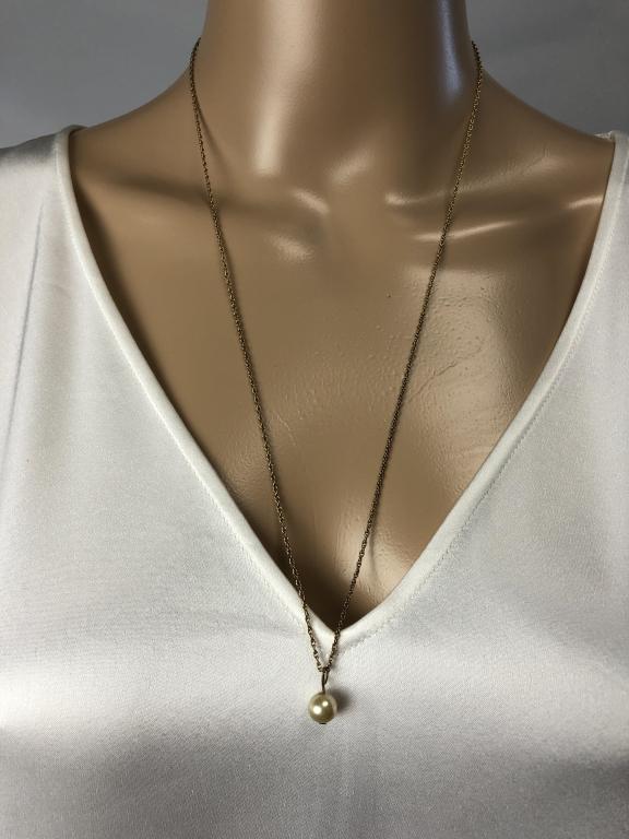 VINTAGE 14K GOLD CHAIN WITH DROP PEARL 24" (1 of 4)