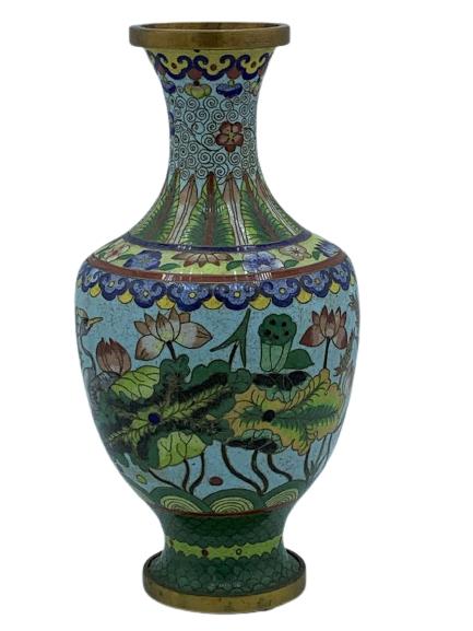 19C.CHINESE CLOISONNE COPPER ENAMEL VASE 9.5" (1 of 7)