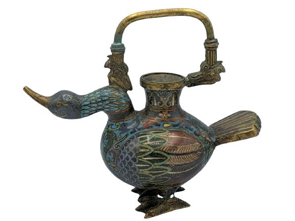 QING DYNASTY STYLE CLOISONNE DUCK TEA POT 8" (1 of 9)