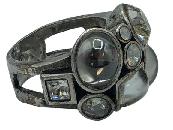 VTG SILVER & CRYSTAL COCKTAIL RING SIZE 7.5 (1 of 4)