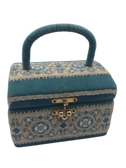 VINTAGE AQUA VELVET & BROCADE TOP HANDLE BAG 7" (1 of 5)