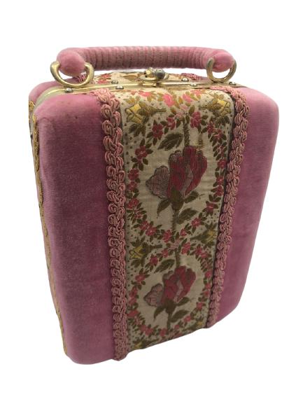 VINTAGE PINK VELVET & BROCADE TOP HANDLE BAG 6" (1 of 5)