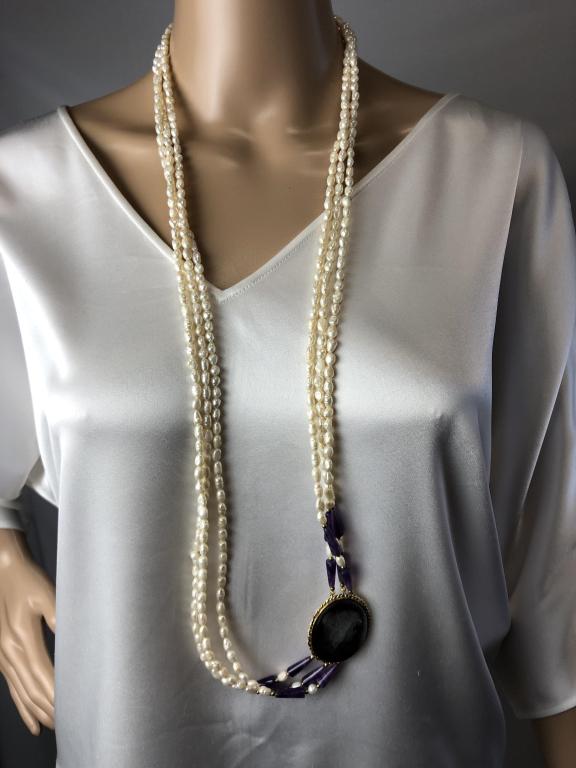 VTG MULTISTRAND PEARL NECKLACE WITH CAMEO 38" (1 of 4)