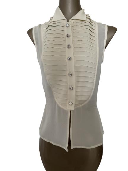 ST JOHN CREAM RUFFLED FRONT BLOUSE SZ 4 (1 of 3)