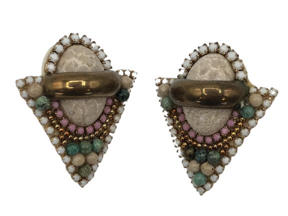 VINTAGE UNIQUE MULTICOLOR CLIP EARRINGS 2" (1 of 4)