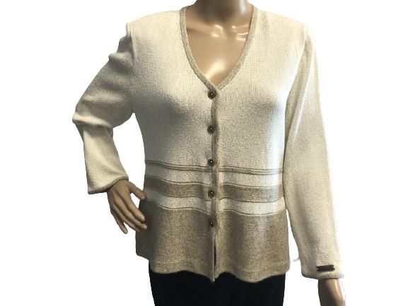VTG ST. JOHN SPORT MARIE GRAY CREAM SWEATER SZ M (1 of 5)