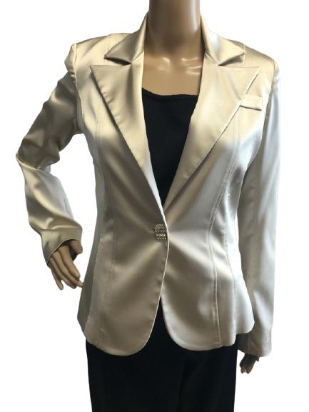 VINTAGE LUXE SATIN JACKET WITH BLING BUTTON SZ 4: VINTAGE LUXE SATIN CLASSIC JACKET WITH BLING BUTTON- SZ 4 - GOOD VINTAGE CONDITION