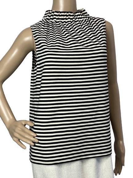 TIBI BLACK CREAM STRIPE SLEEVELESS TOP SIZE S (1 of 4)