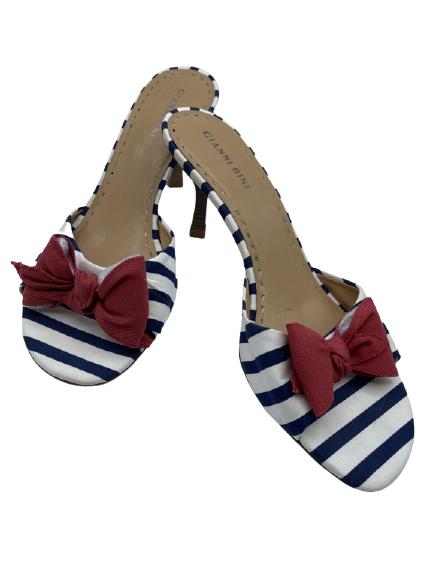 GIANNI BINI STRIPED MULES WITH RED BOW SZ 10: GIANNI BINI STRIPED MULES WITH RED BOW SZ 10