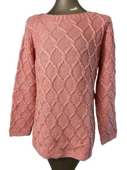 JAEGER CORAL COLORED CABLE KNIT SWEATER SZ M: JAEGER CORAL COLORED CABLE KNIT SWEATER SZ M