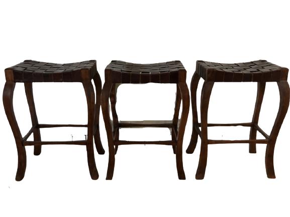 3 WOVEN LEATHER TOP WOOD BAR / KITCHEN STOOLS 30" (1 of 12)