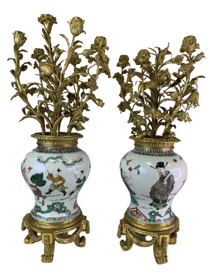 PAIR OF CHINESE GOLD FLORAL PORCELAIN CANDLEABRAS (1 of 13)