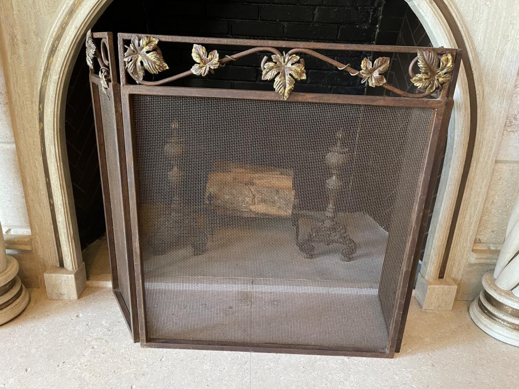 METAL FIREPLACE SCREEN WITH LEAF BORDER (1 of 2)
