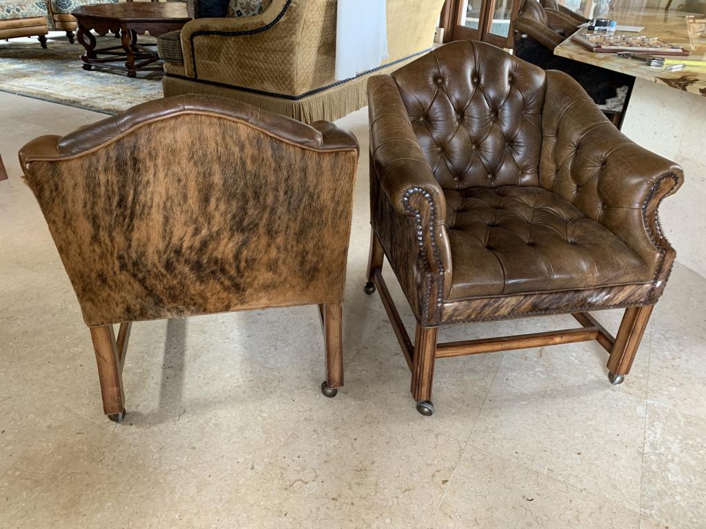 MAITLAND SMITH? LEATHER & COWHIDE ROLLING CHAIRS (1 of 5)