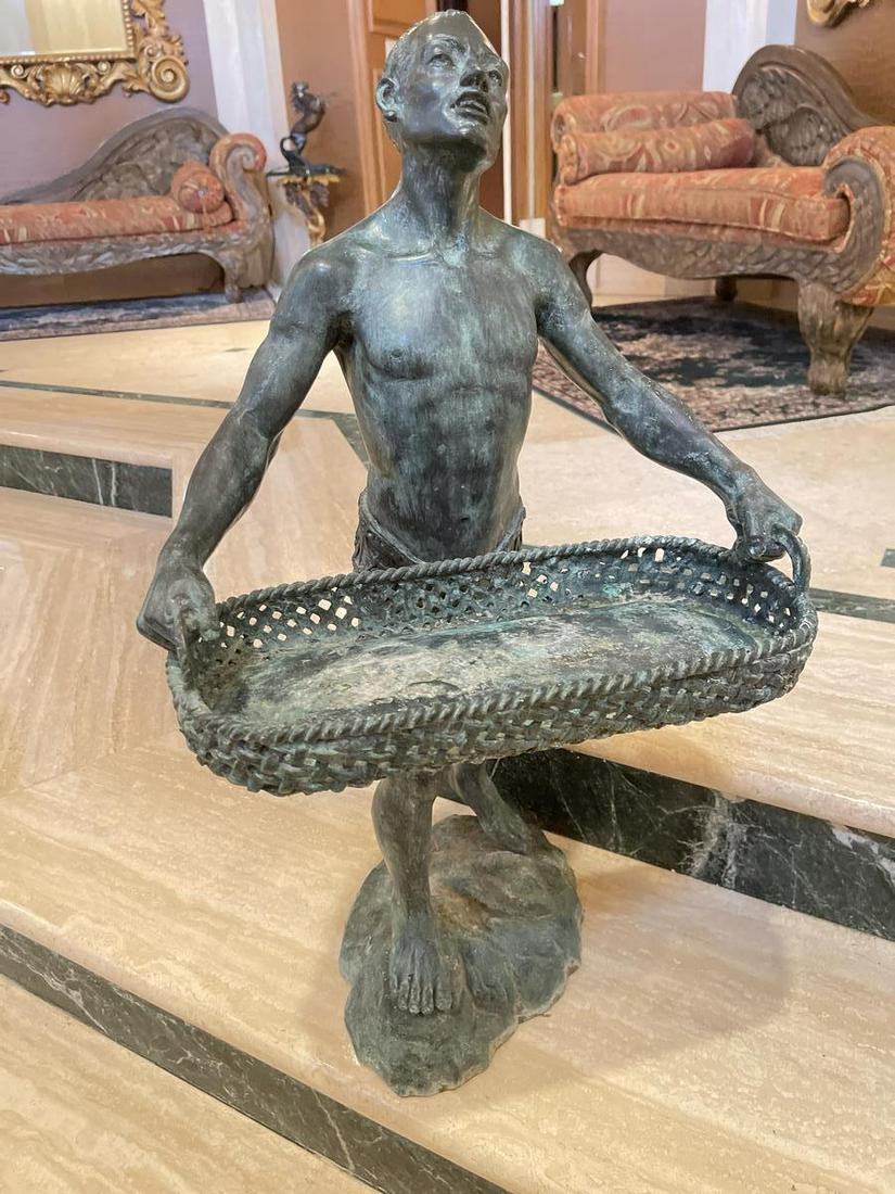ANTIQUE BRONZE BLACKAMOOR WITH BASKET STATUE 32" (1 of 5)