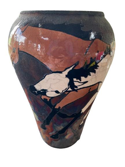 MELINDA ISHIDA FORSTER RAKU HORSE POTTERY VASE 10" (1 of 6)